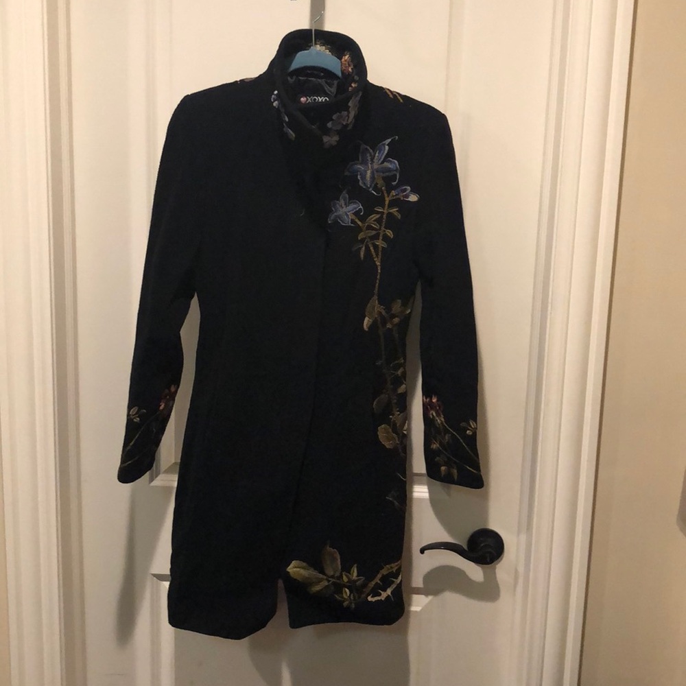 XOXO Wool Floral Pea Coat